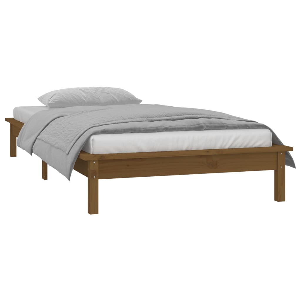 vidaXL LED Bed Frame without Mattress Honey Brown 90x190 cm Single Solid Wood