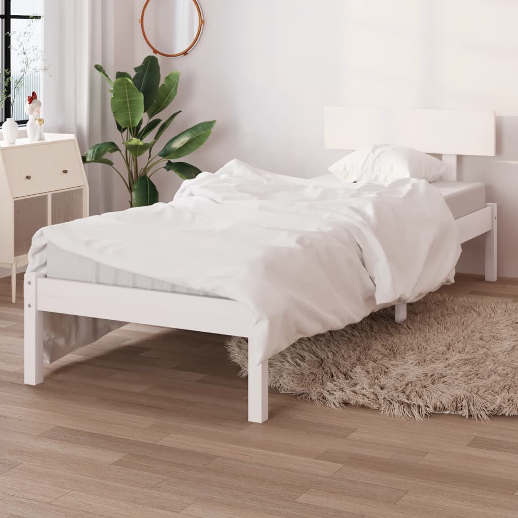 vidaXL Bed Frame without Mattress White Solid Wood 100x200 cm