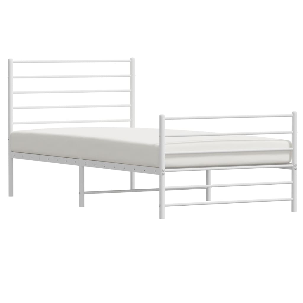 vidaXL Metal Bed Frame without Mattress with Footboard White 90x190 cm Single