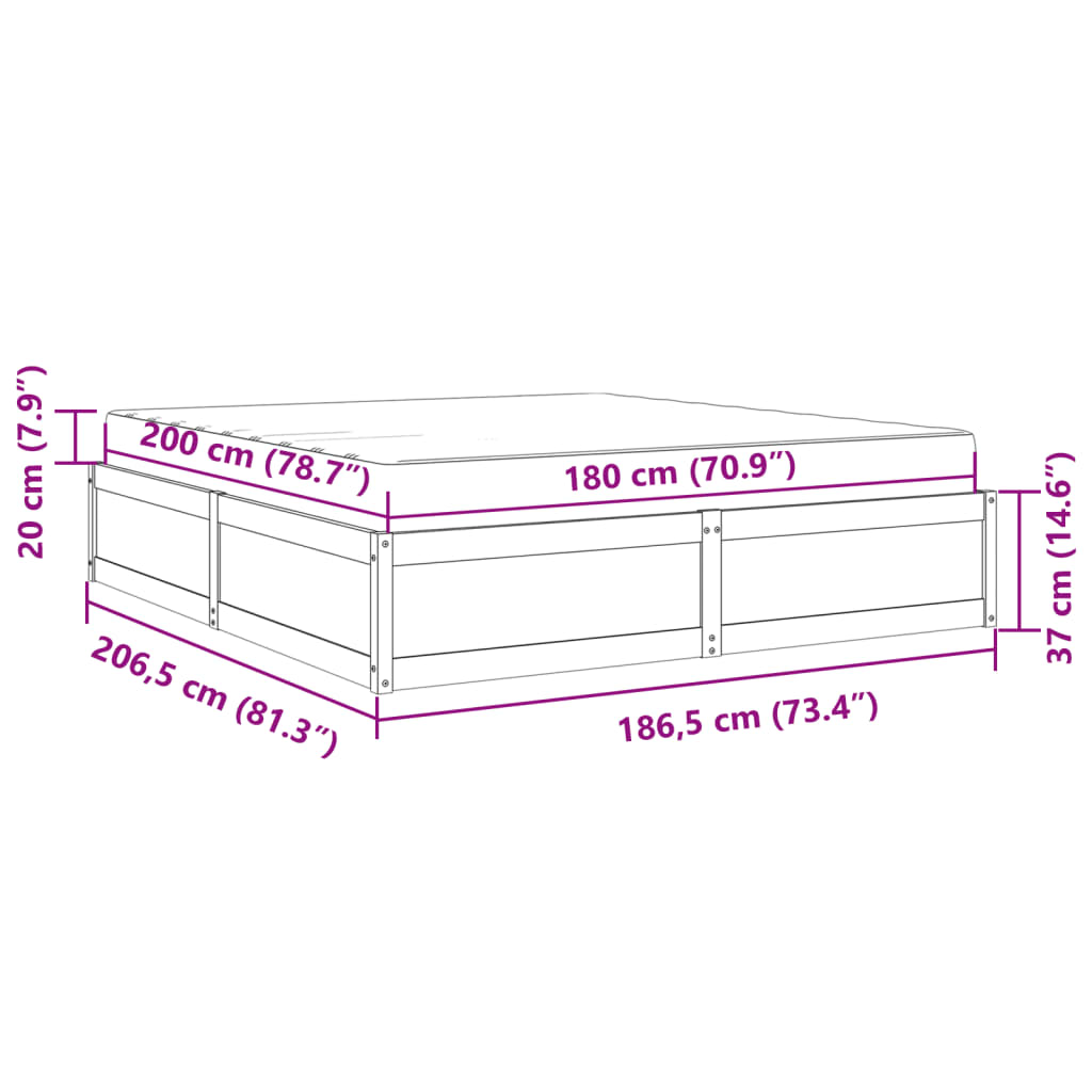 vidaXL Bed with Mattress White 180x200 cm Super King Solid Wood Pine