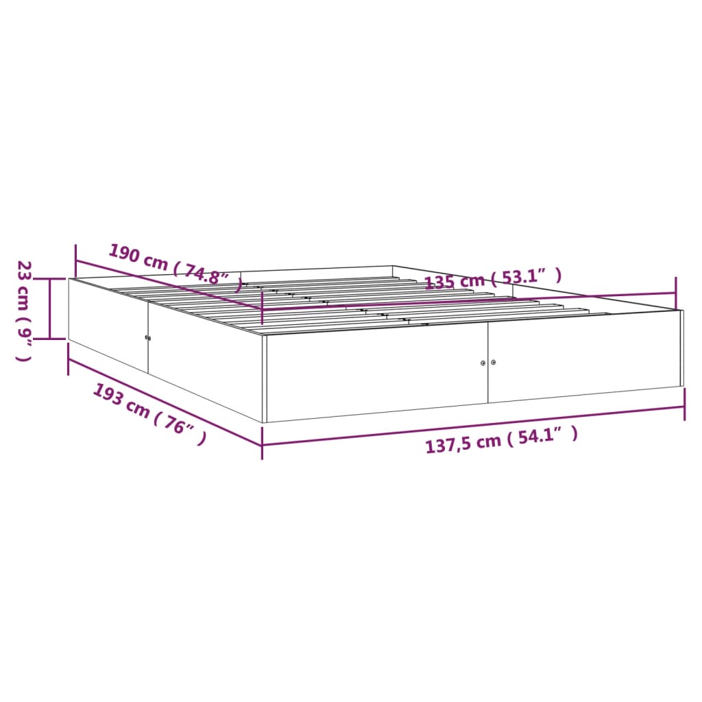 vidaXL Bed Frame without Mattress Solid Wood 135x190 cm Double