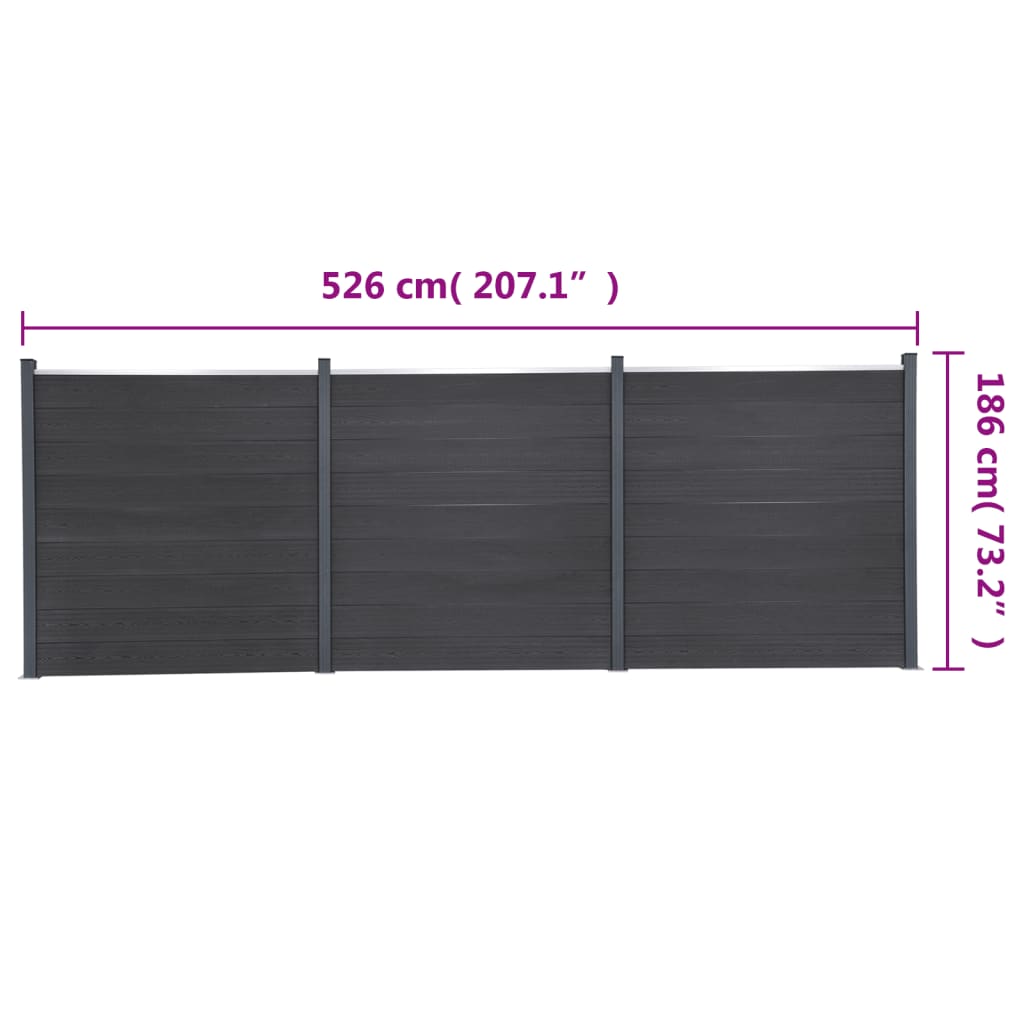 vidaXL Fence Panel Set Grey 526x186 cm WPC