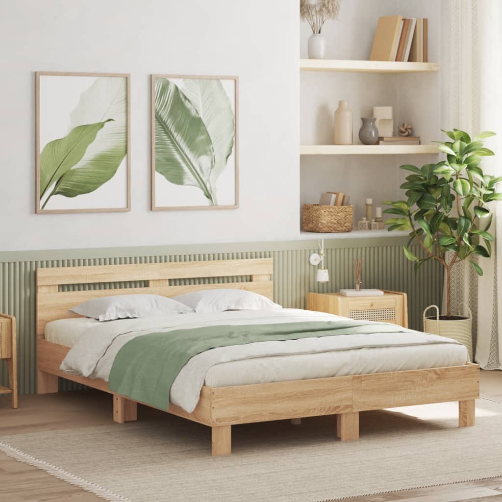 vidaXL Bed Frame with LED without Mattress Sonoma Oak 140x200 cm