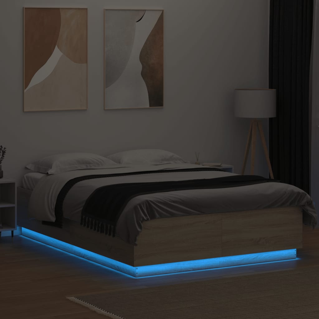 vidaXL Bed Frame with LED without Mattress Sonoma Oak 160x200 cm