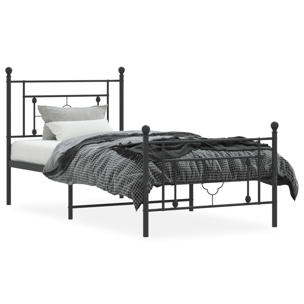 vidaXL Metal Bed Frame without Mattress with Footboard Black 100x200 cm