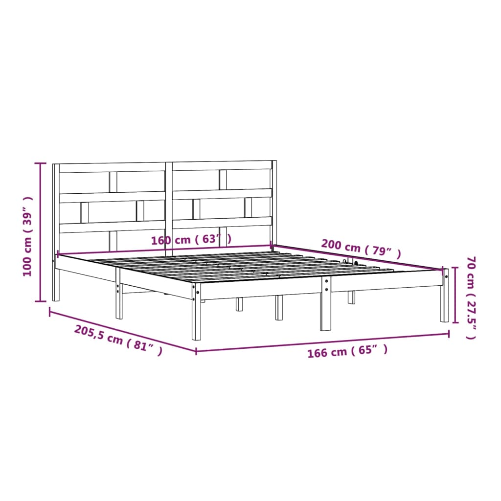 vidaXL Bed Frame without Mattress Solid Wood 160x200 cm (810027+814204)