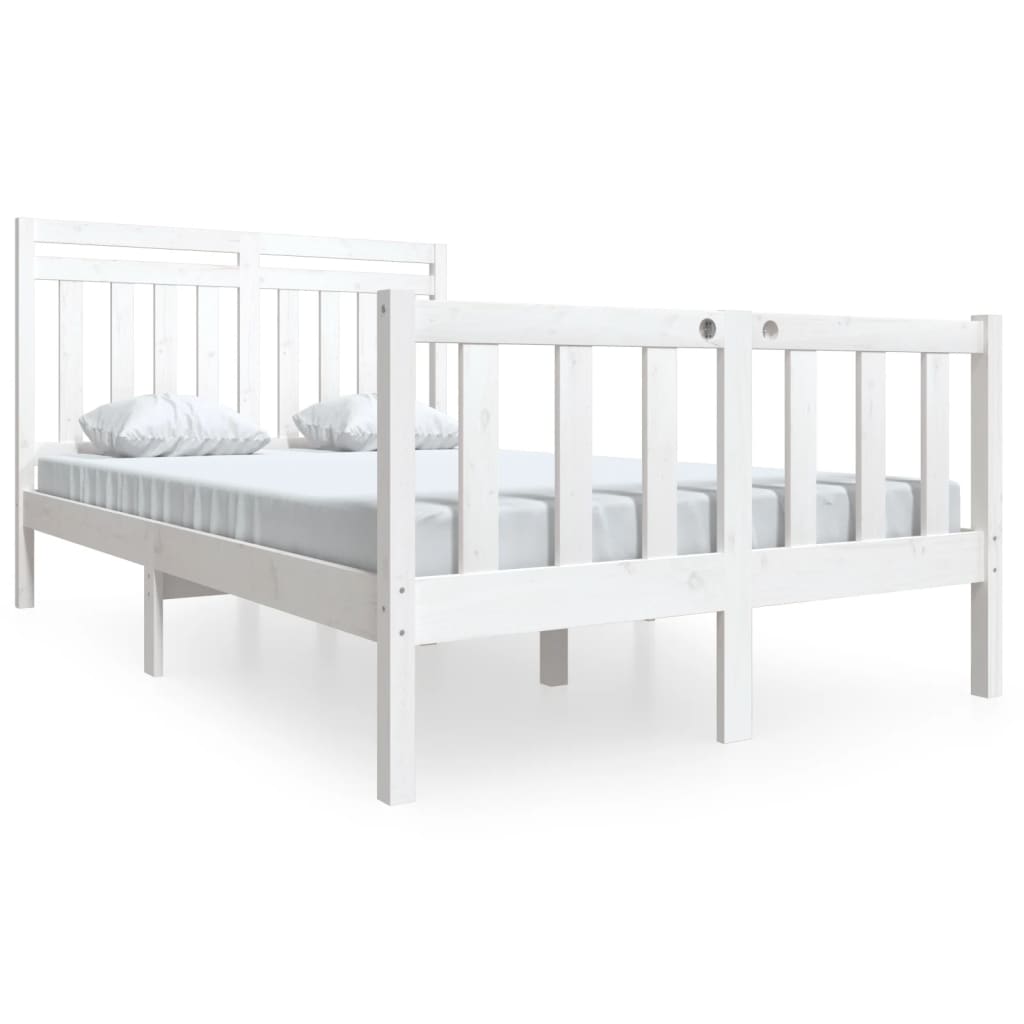 vidaXL Bed Frame without Mattress White Solid Wood 120x200 cm (810078+814085)