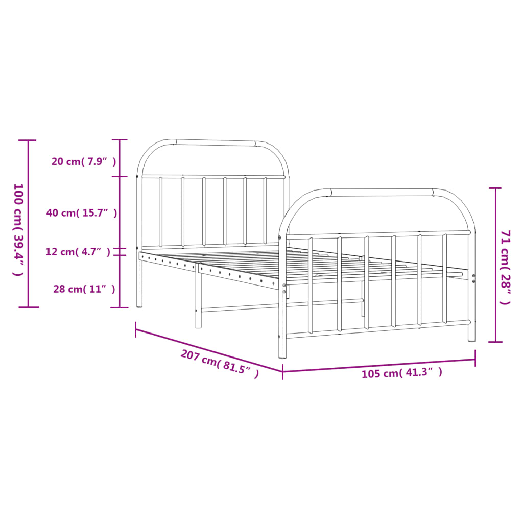 vidaXL Metal Bed Frame without Mattress with Footboard White 100x200 cm