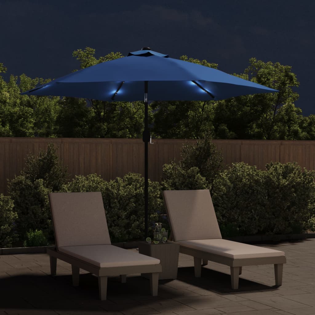 vidaXL Garden Parasol with LED Lights and Steel Pole 300 cm Azure