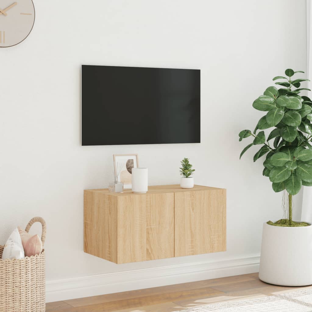 vidaXL TV Wall Cabinet with LED Lights Sonoma Oak 60x35x31 cm