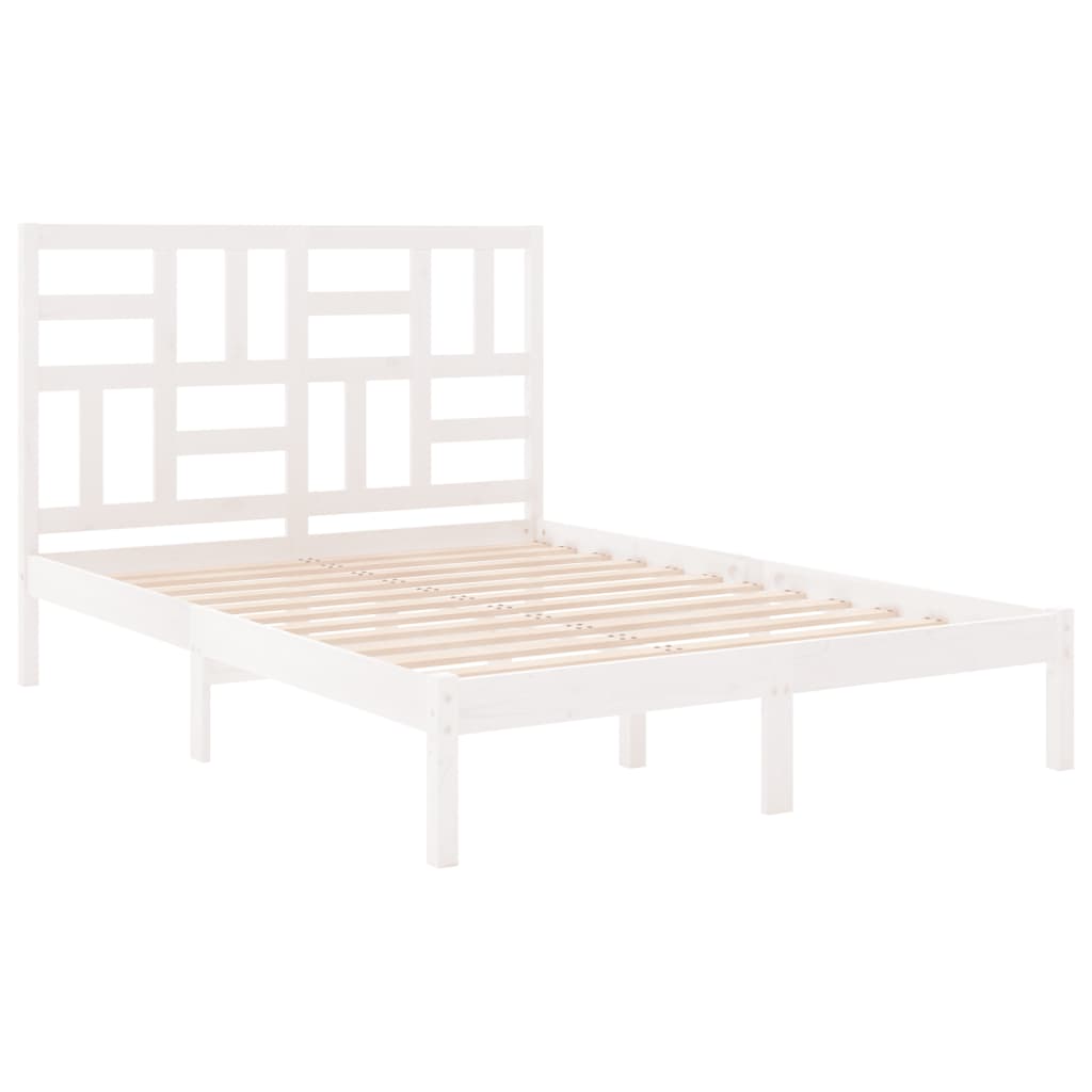 vidaXL Bed Frame without Mattress White Solid Wood 135x190 cm Double