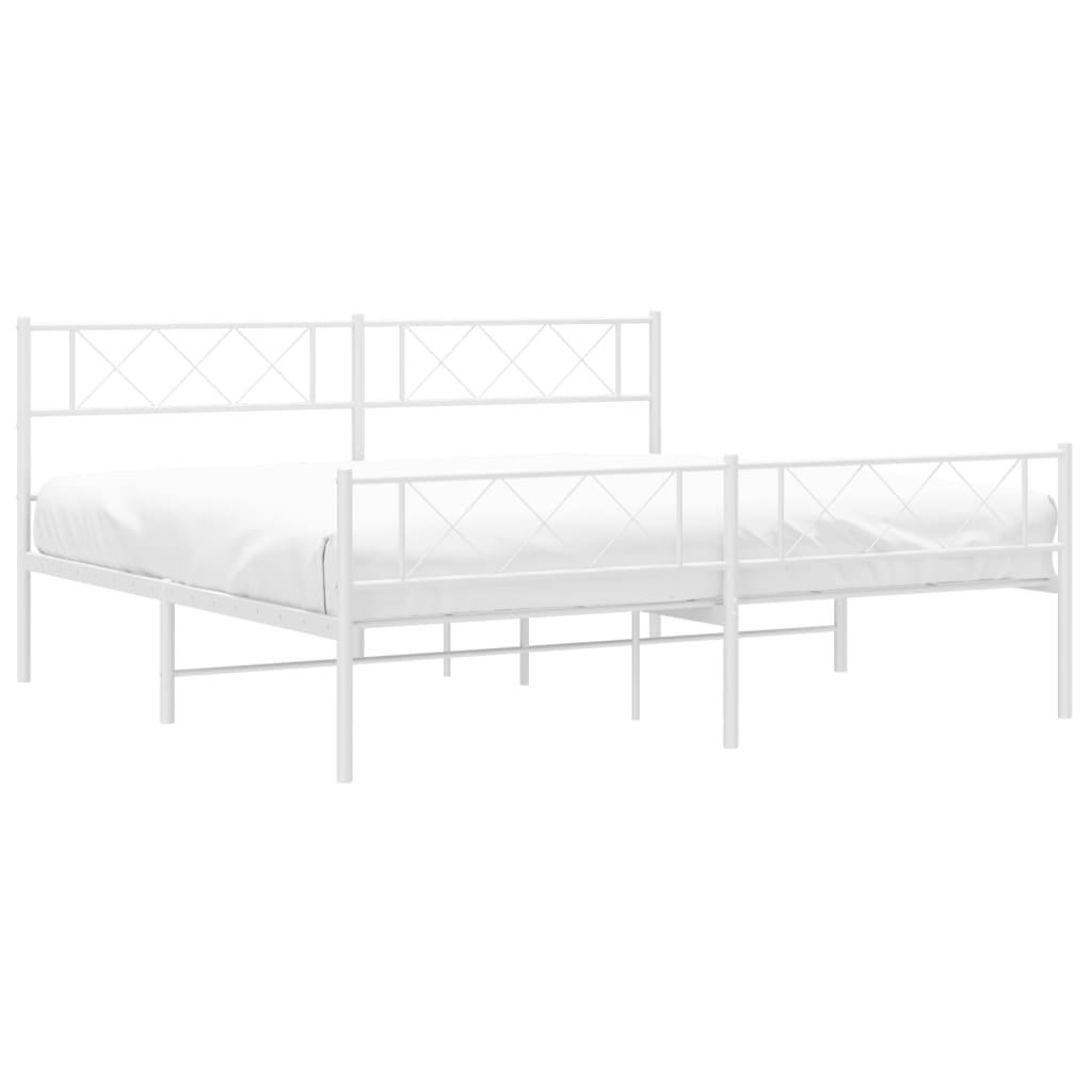 vidaXL Metal Bed Frame without Mattress with Footboard White 180x200 cm Super King