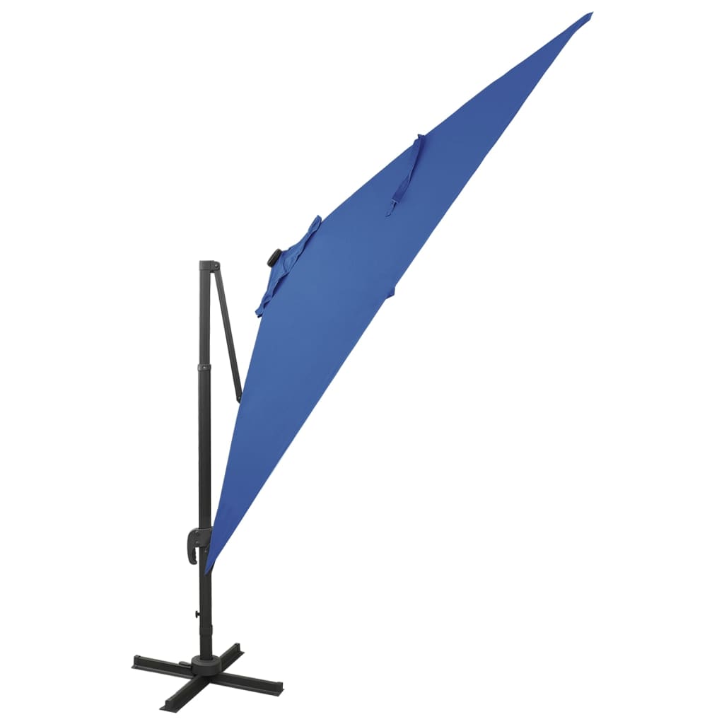 vidaXL Cantilever Garden Parasol with Pole and LED Lights Azure Blue 300 cm