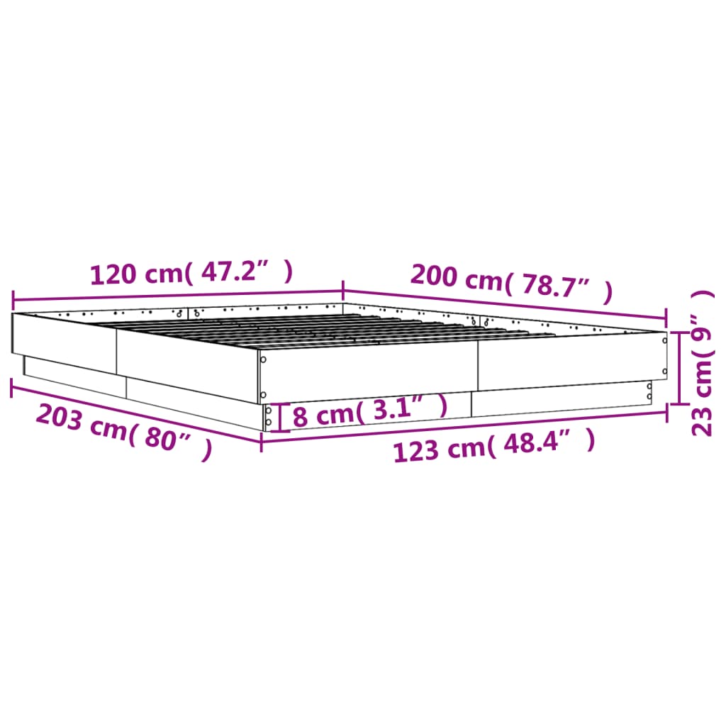 vidaXL Bed Frame with LED without Mattress Grey Sonoma 120x200 cm