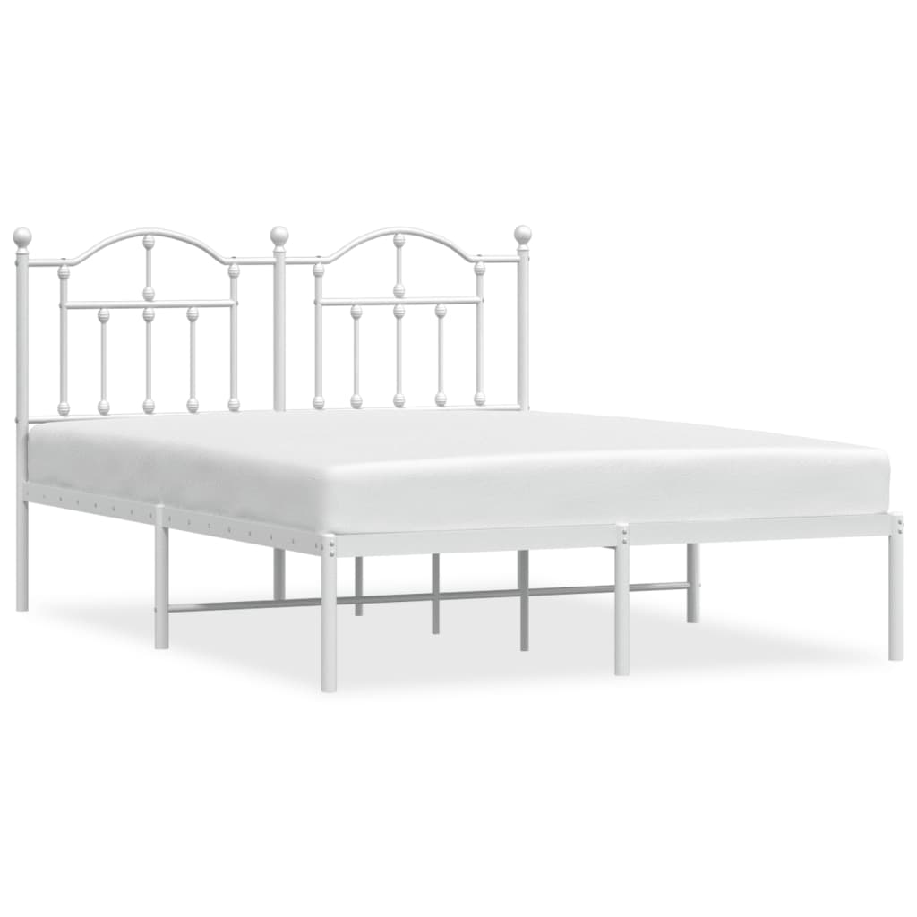 vidaXL Metal Bed Frame without Mattress with Headboard White 140x190 cm