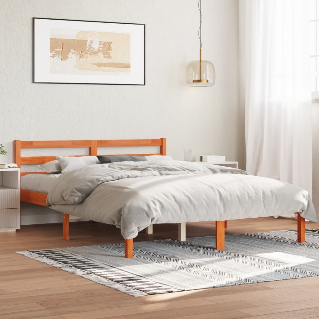 vidaXL Bed Frame without Mattress Wax Brown 135x190 cm Double Solid Wood Pine