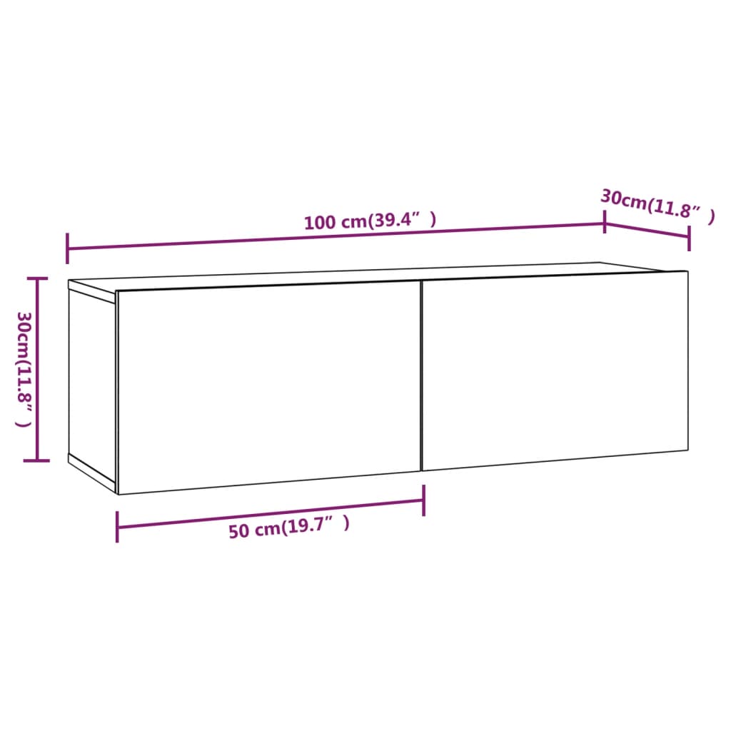 vidaXL Wall TV Cabinets 4 pcs High Gloss White 100x30x30 cm