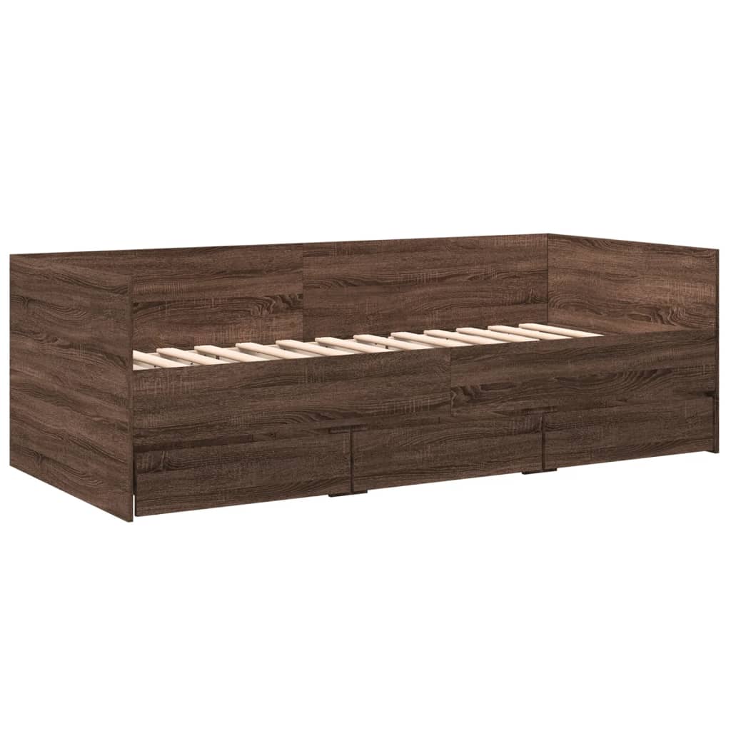 vidaXL Daybed with Drawers without Mattress Brown Oak 75x190 cm Small Single