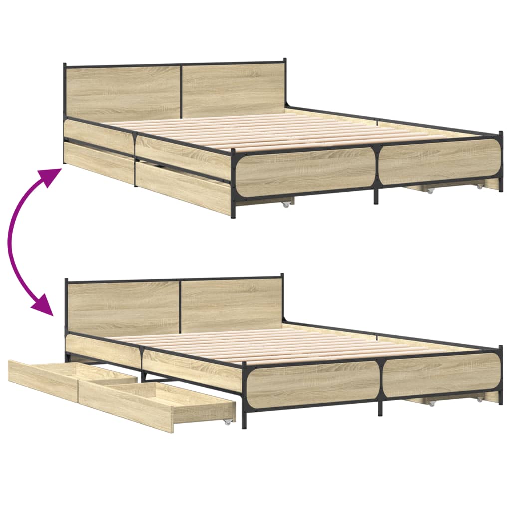 vidaXL Bed Frame with Drawers without Mattress Sonoma Oak 160x200 cm