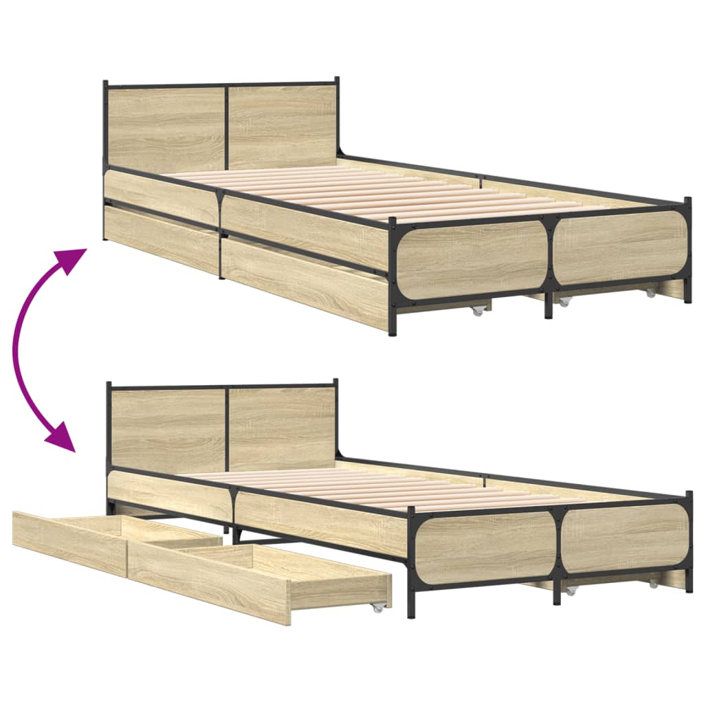 vidaXL Bed Frame with Drawers without Mattress Sonoma Oak 90x200 cm