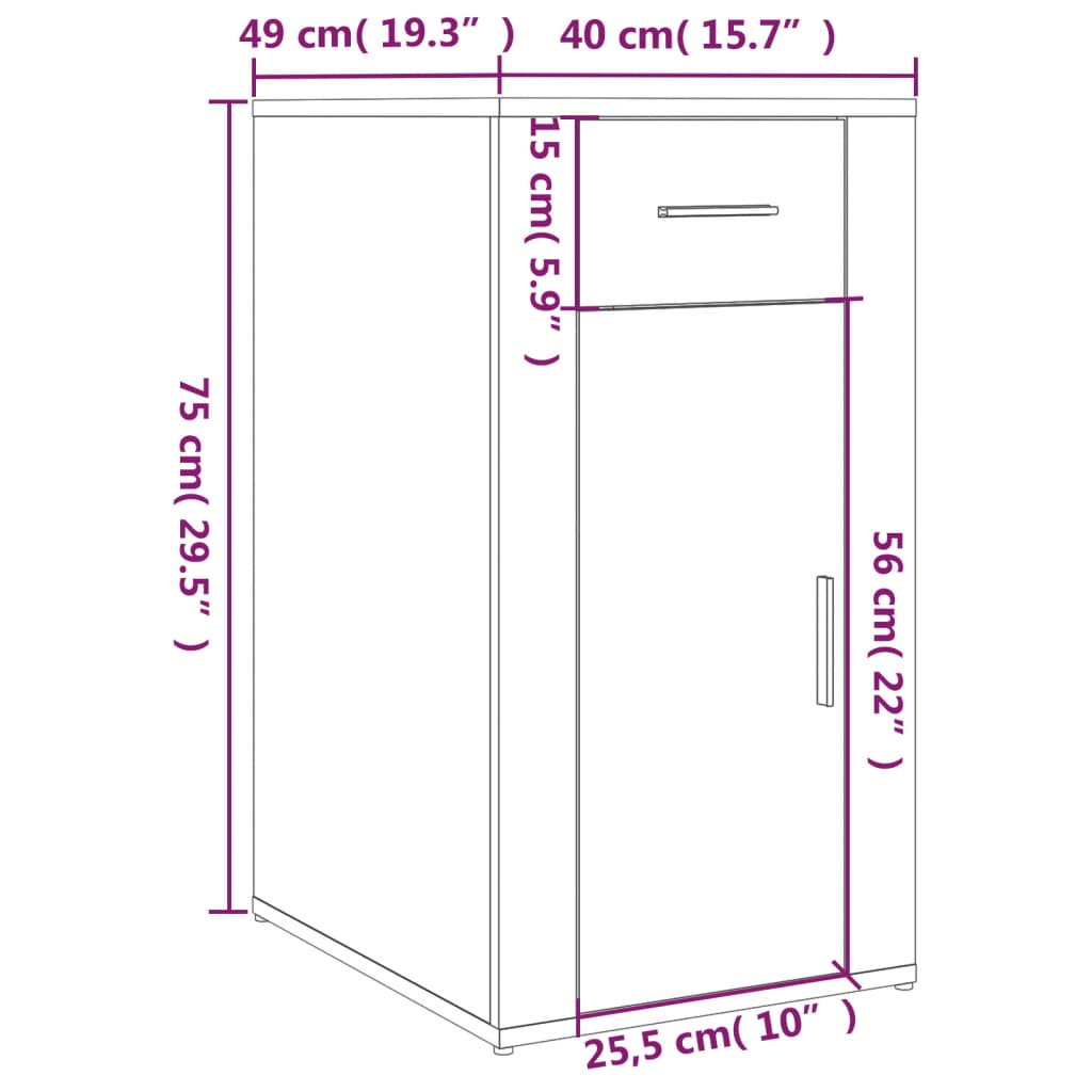 vidaXL Desk Cabinet Black 40x49x75 cm Engineered Wood