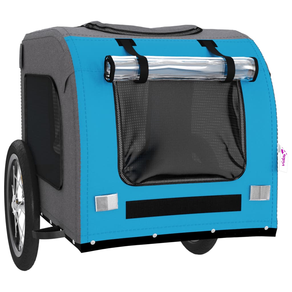 vidaXL Pet Bike Trailer Blue and Grey Oxford Fabric and Iron