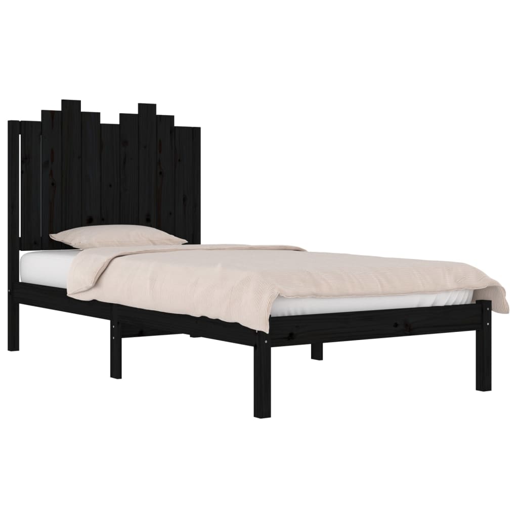 vidaXL Bed Frame without Mattress Black Solid Wood Single