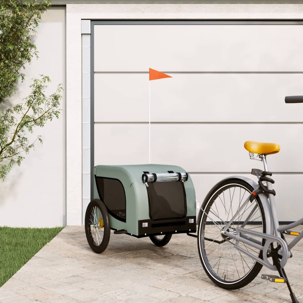 vidaXL Pet Bike Trailer Grey and Black Oxford Fabric and Iron