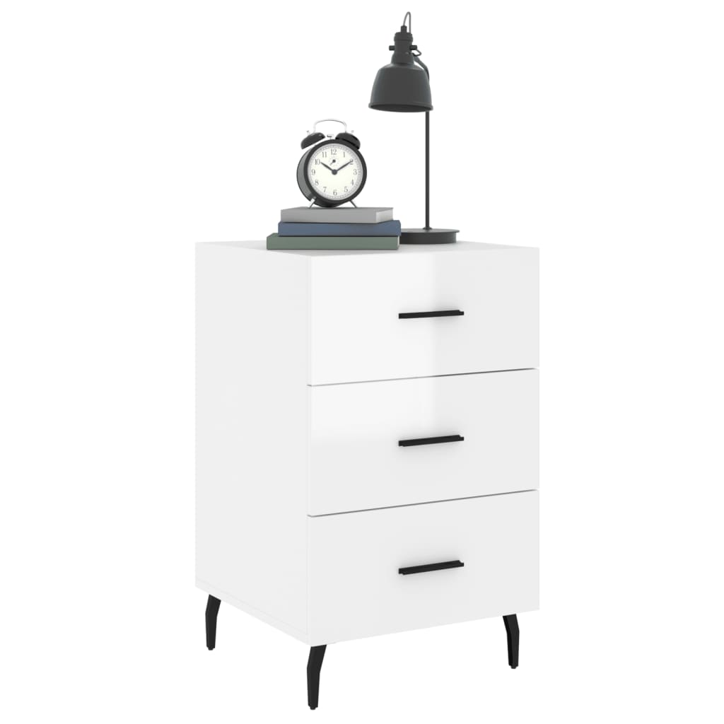 vidaXL Bedside Cabinet High Gloss White 40x40x66 cm Engineered Wood