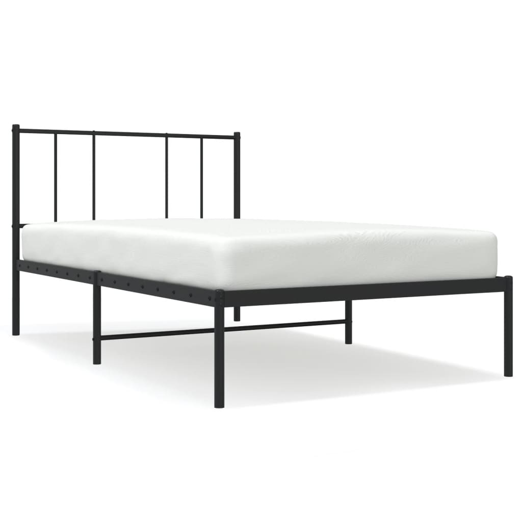 vidaXL Metal Bed Frame without Mattress with Headboard Black 100x190 cm