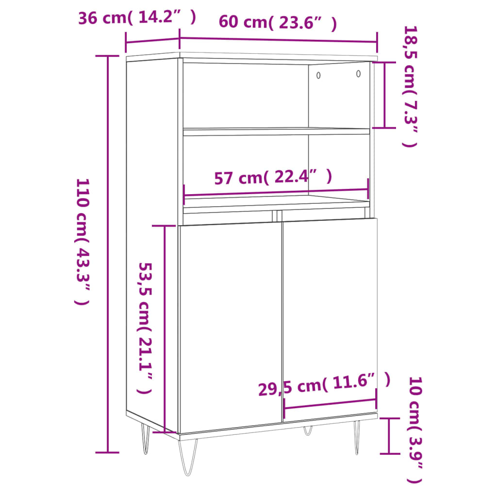 vidaXL Highboard High Gloss White 60x36x110 cm Engineered Wood