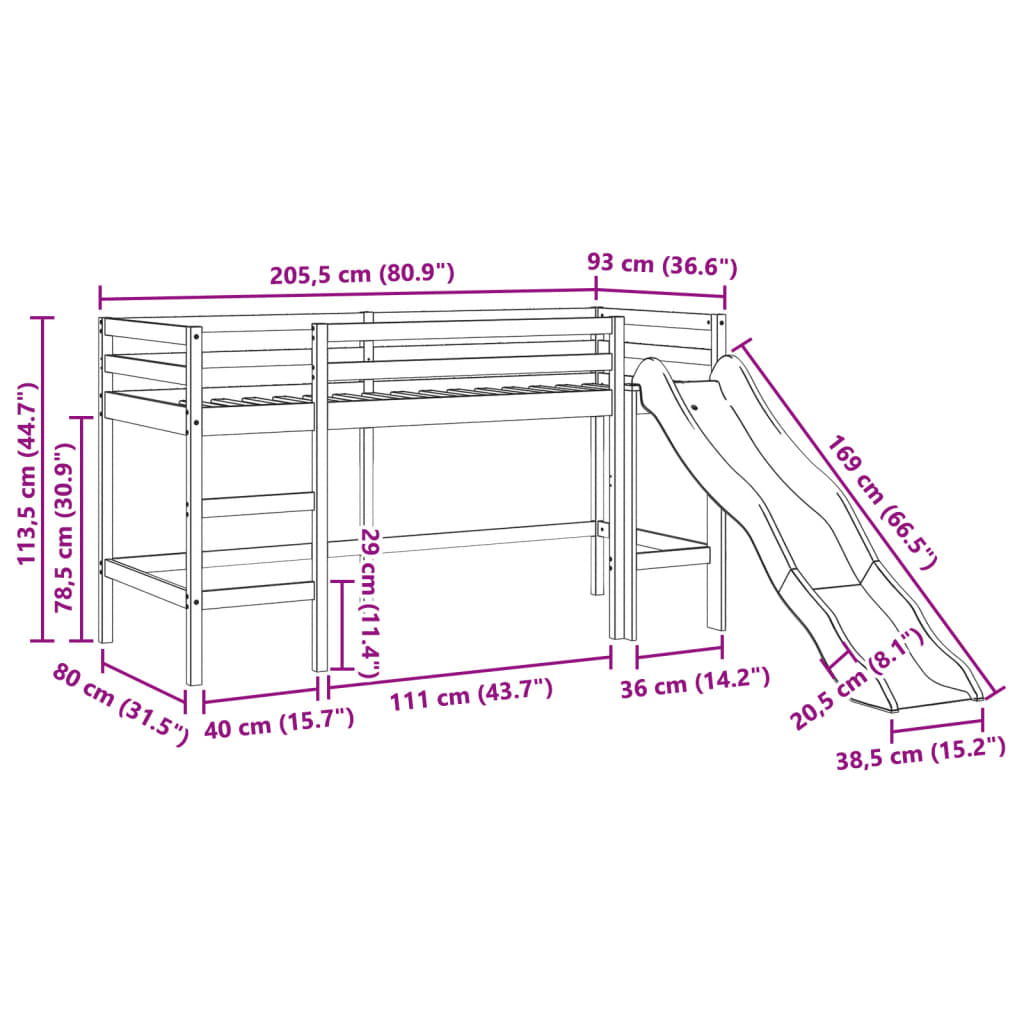 vidaXL Kids' Loft Bed without Mattress 80x200 cm Solid Wood Pine