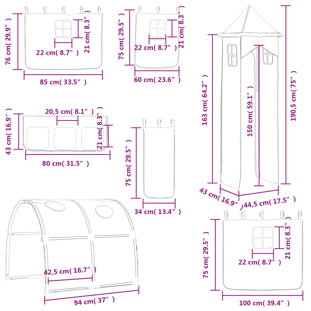 vidaXL Kids' Loft Bed with Tower without Mattress Blue 90x200 cm