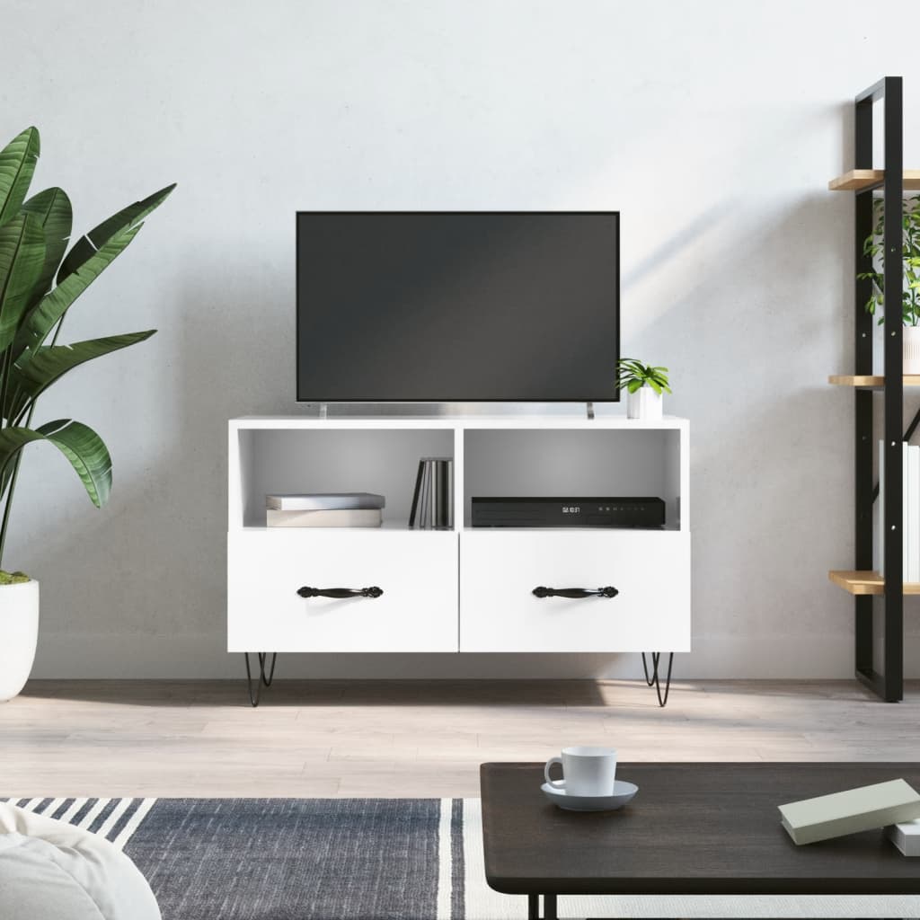 vidaXL TV Cabinet High Gloss White 80x36x50 cm Engineered Wood