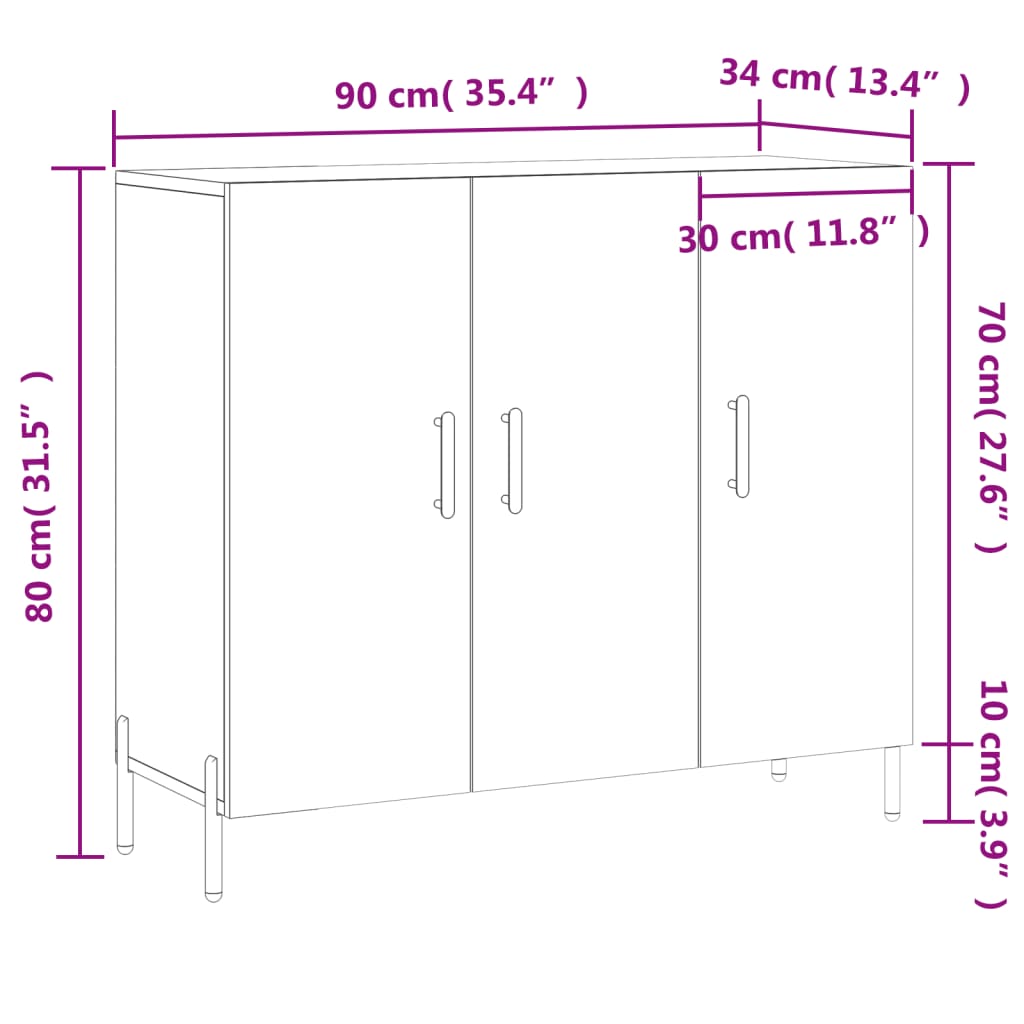 vidaXL Sideboard Smoked Oak 90x34x80 cm Engineered Wood