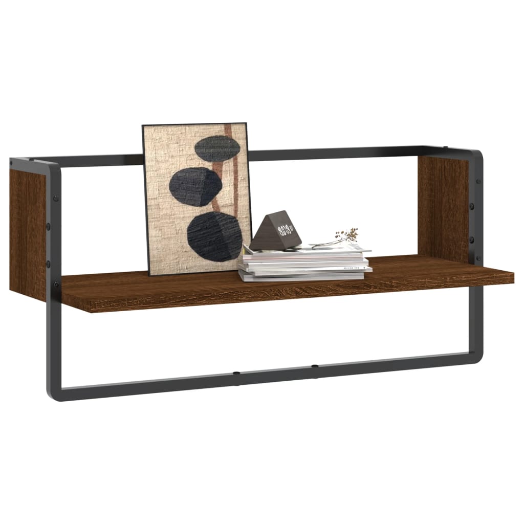 vidaXL Wall Shelf with Bar Brown Oak 65x25x30 cm