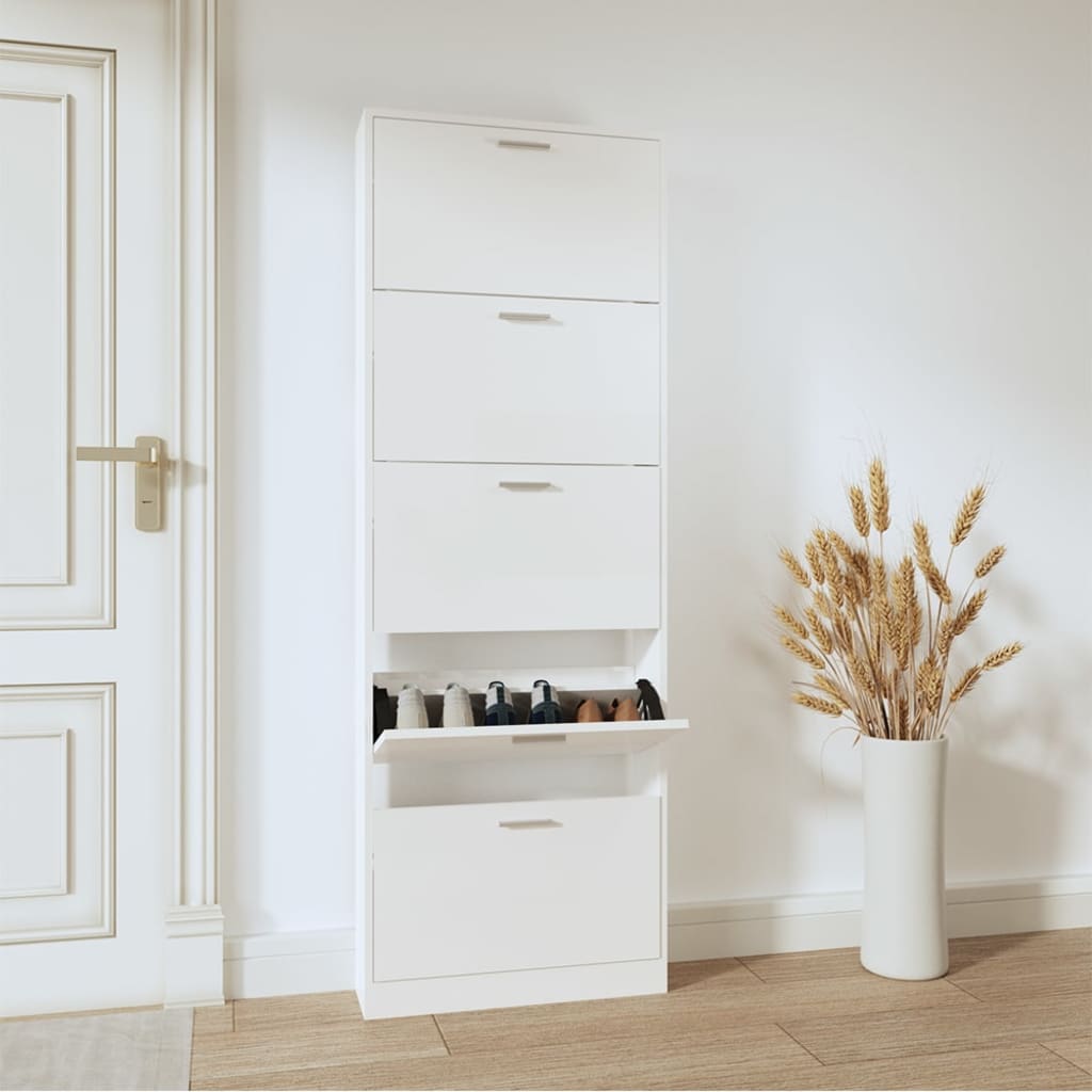 vidaXL Shoe Cabinet High Gloss White 59x17x169 cm Engineered Wood