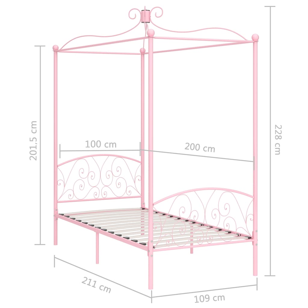 vidaXL Canopy Bed Frame without Mattress Pink Metal 100x200 cm