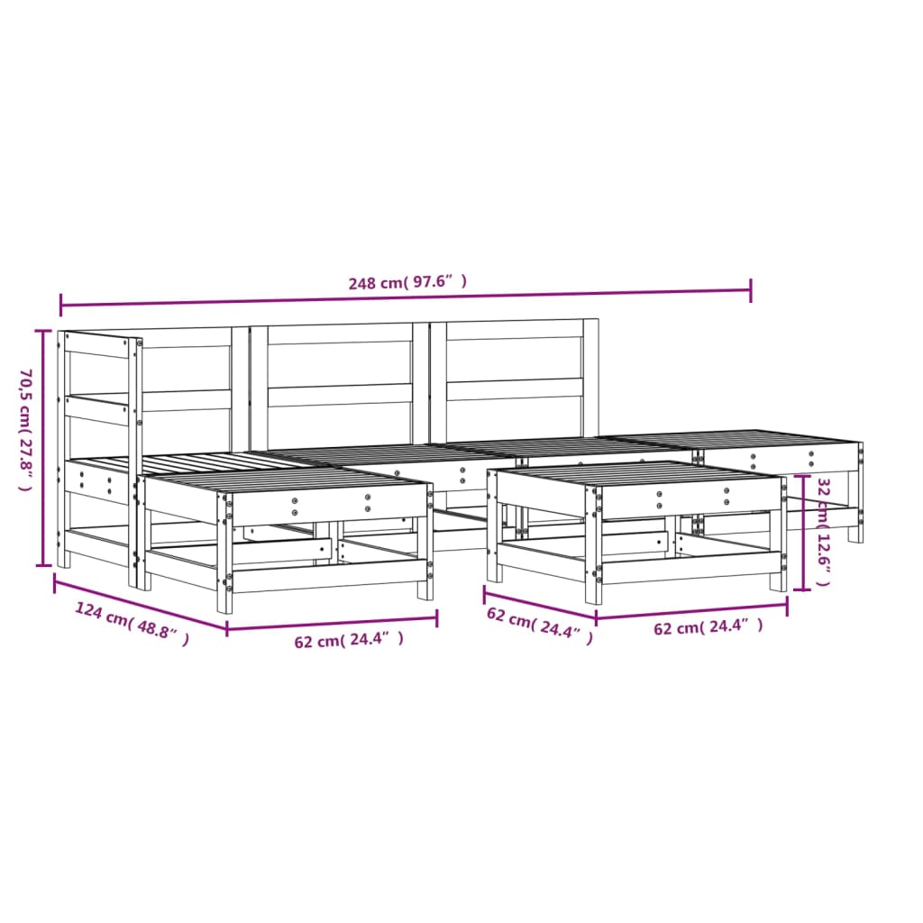 vidaXL 6 Piece Garden Lounge Set White Solid Wood Pine