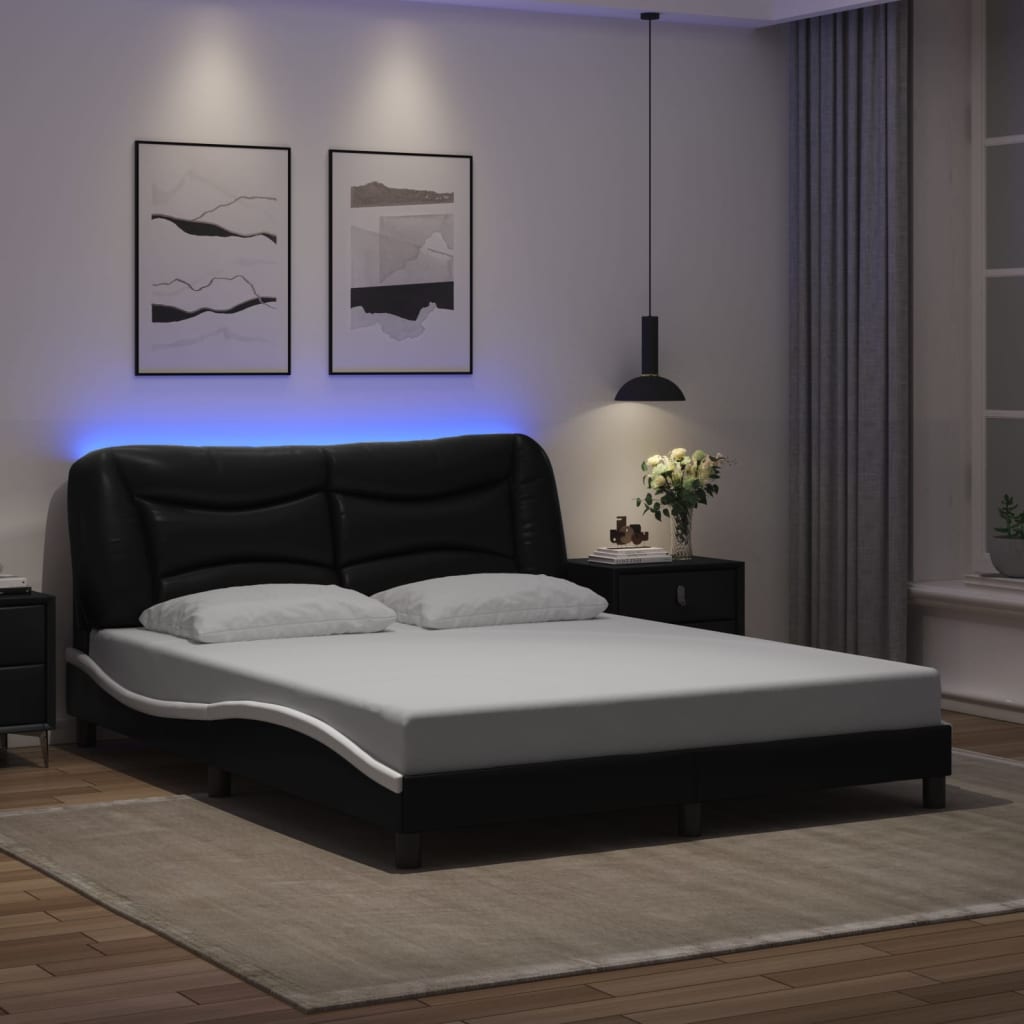 vidaXL Bed Frame with LED without Mattress Black and White 160x200 cm