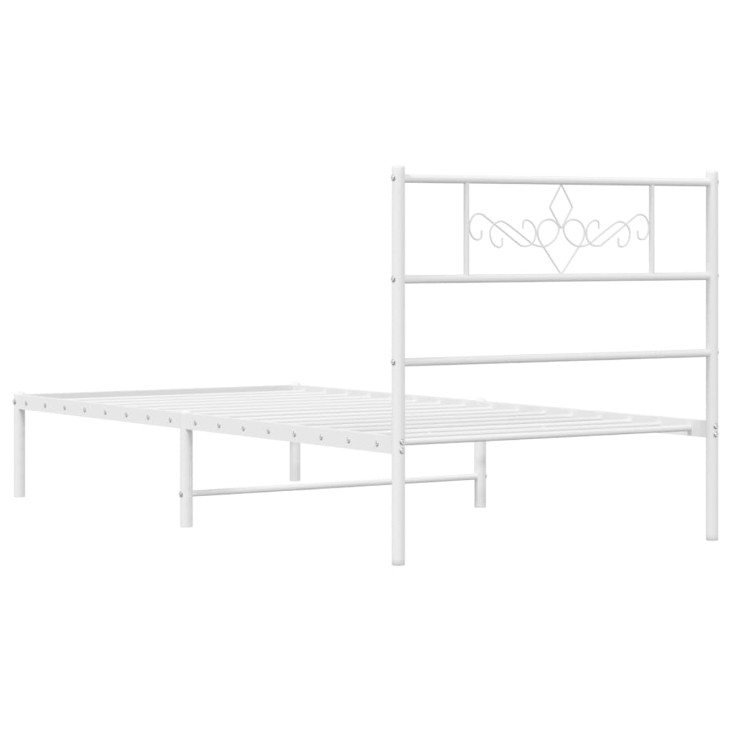 vidaXL Metal Bed Frame without Mattress with Headboard White 100x200 cm