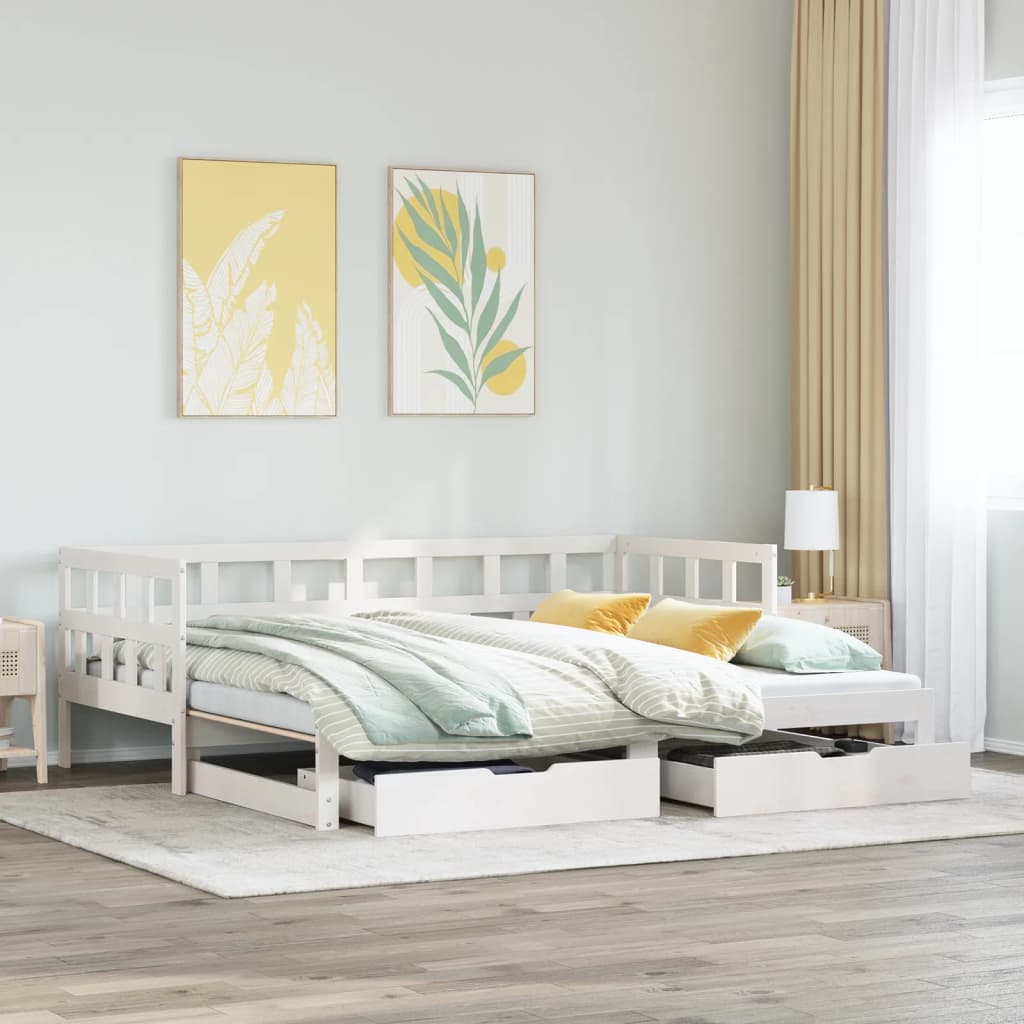 vidaXL Daybed with Trundle and Drawers without Mattress White 90x190 cm Single