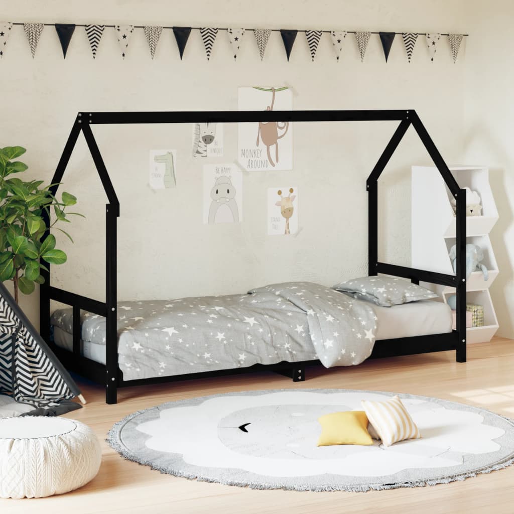 vidaXL Kids Bed Frame Black 80x200 cm Solid Wood Pine