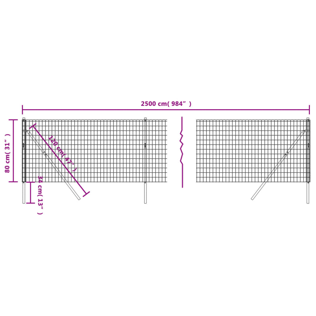 vidaXL Wire Mesh Fence Anthracite 0.8x25 m Galvanised Steel