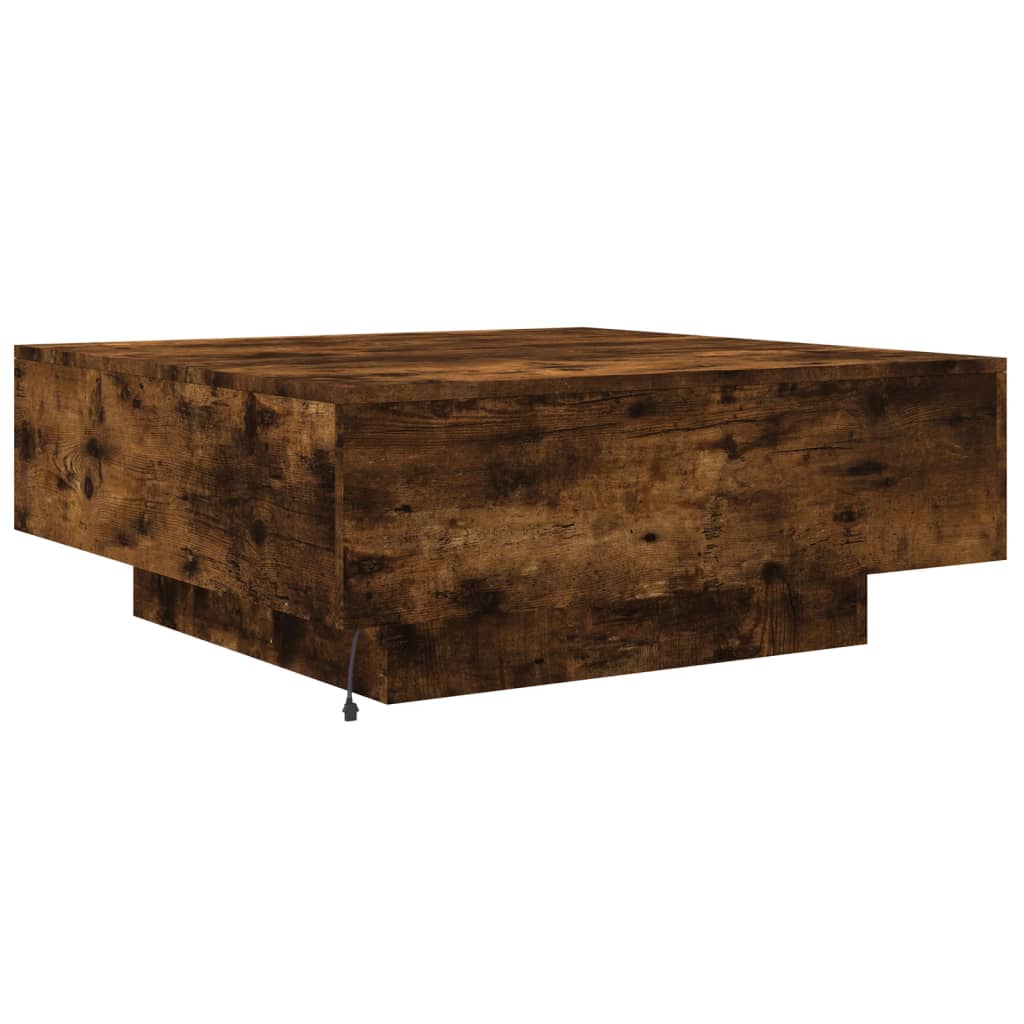 vidaXL Coffee Table with LED Lights Smoked Oak 80x80x31 cm