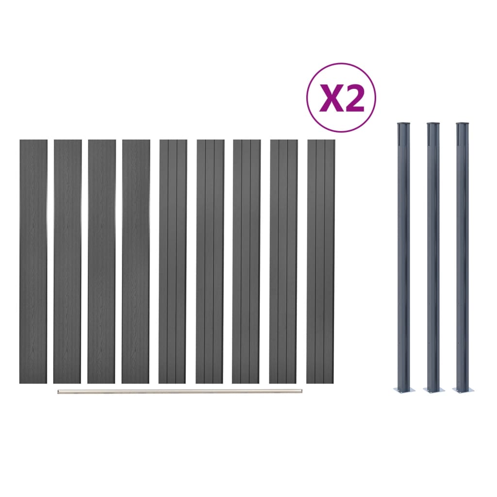 vidaXL Fence Panel Set Grey 353x186 cm WPC