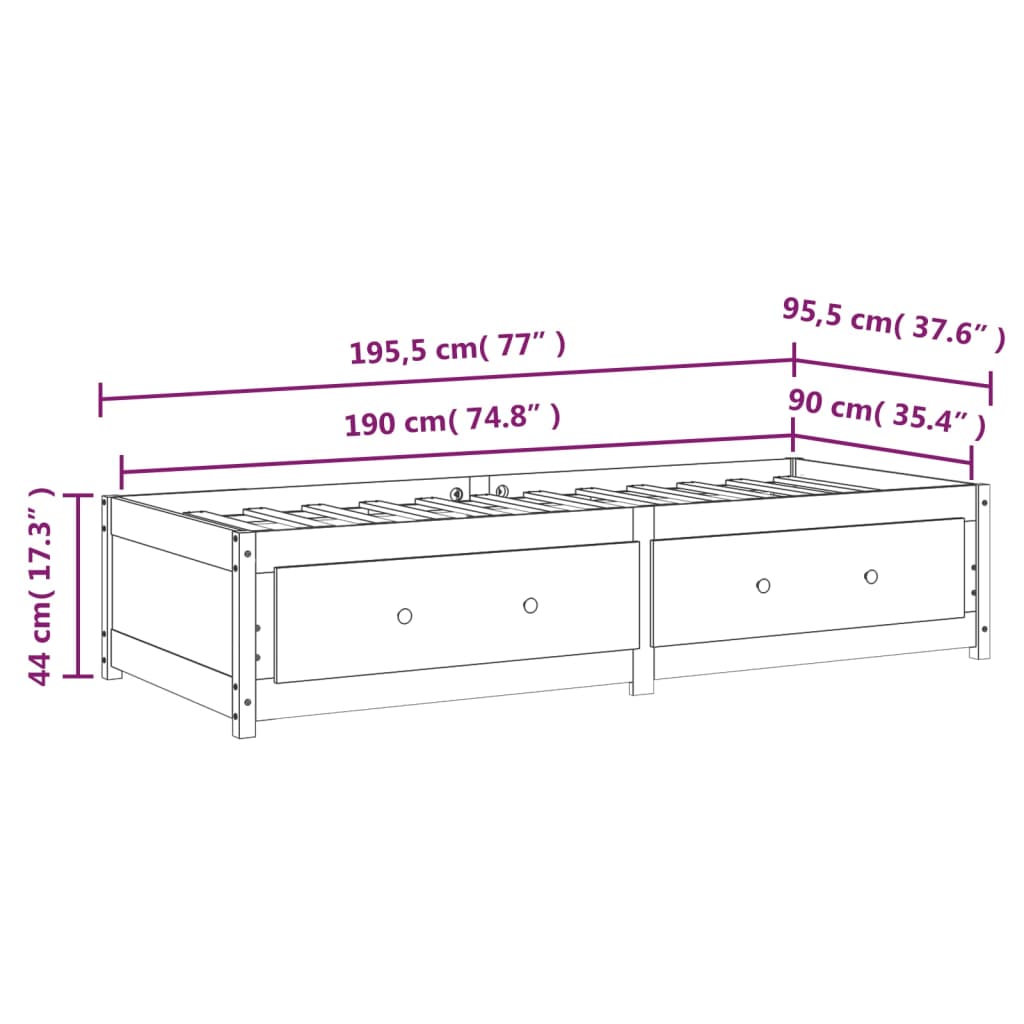 vidaXL Day Bed without Mattress Grey 90x190 cm Single Solid Wood Pine