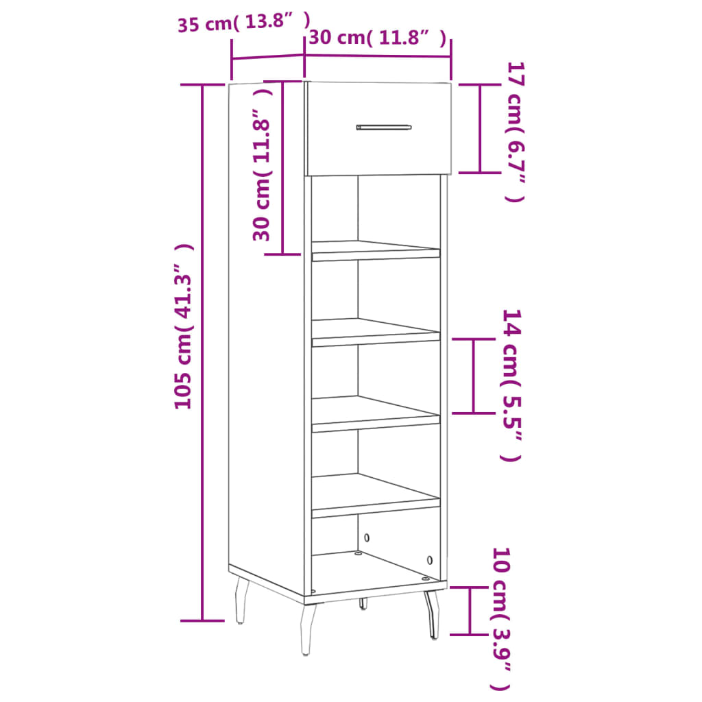 vidaXL Shoe Cabinet Sonoma Oak 30x35x105 cm Engineered Wood