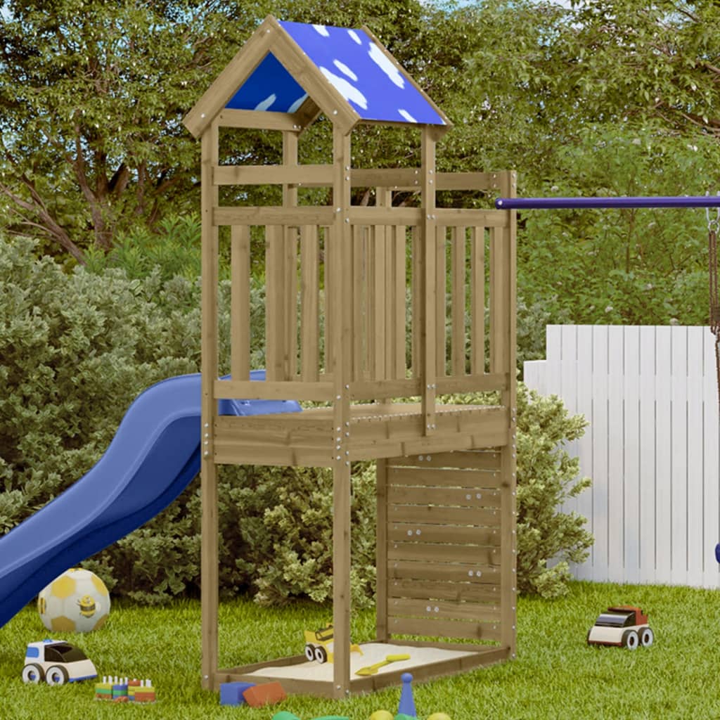 vidaXL Play Tower with Rockwall 110.5x52.5x215cm Impregnated Wood Pine