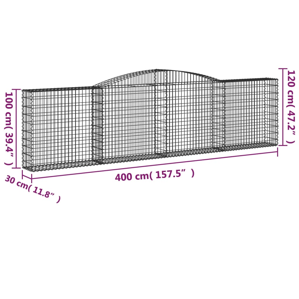 vidaXL Arched Gabion Baskets 2 pcs 400x30x100/120 cm Galvanised Iron